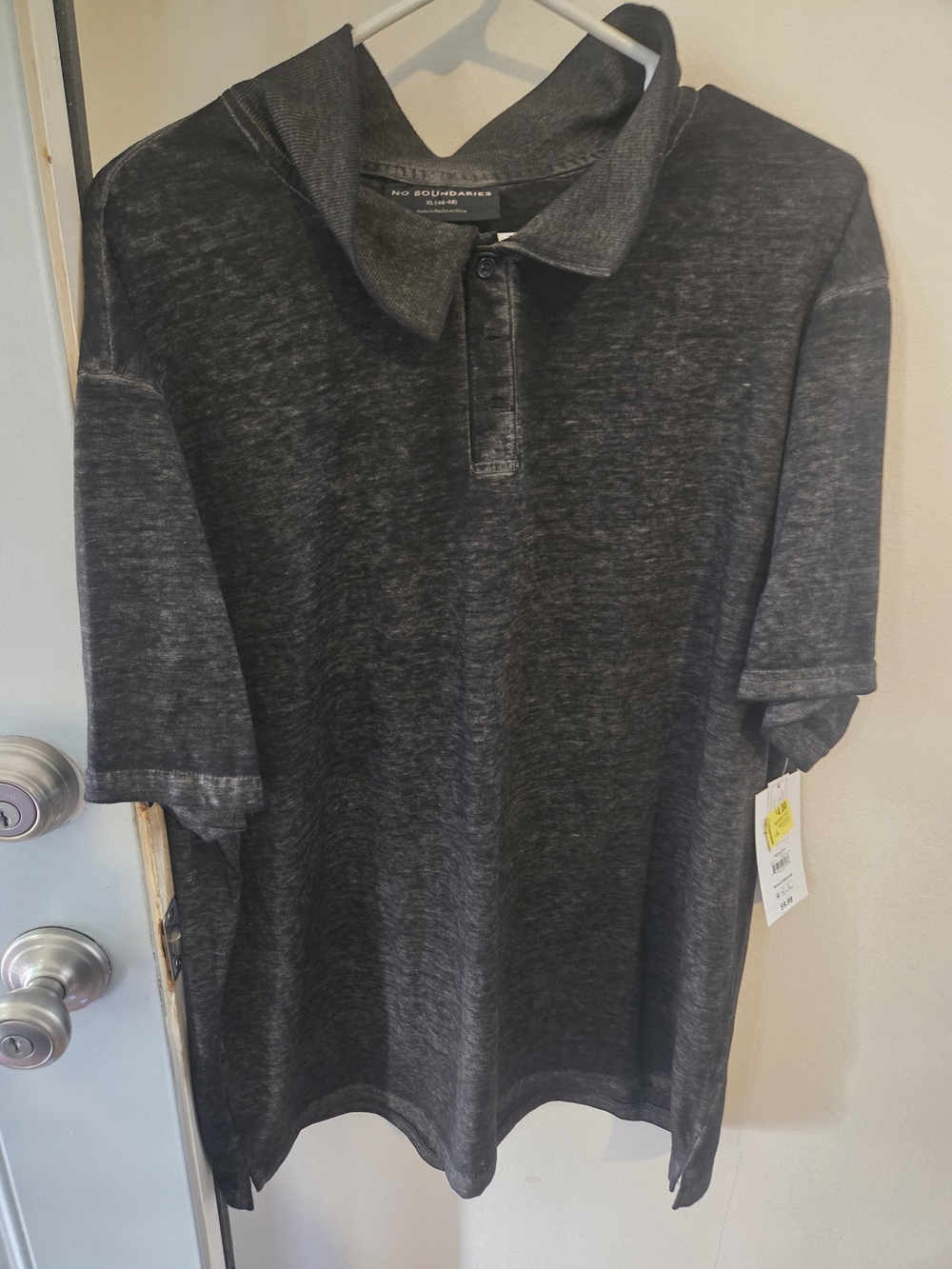 No Boundaries Men's Charcoal Washed Polo